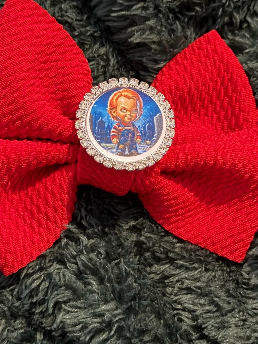 Red Bow Hair Clip with Decorative Center